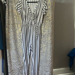 J for Justify Black and Off  White Striped Jumpsuit | Size S | Soft Stretch